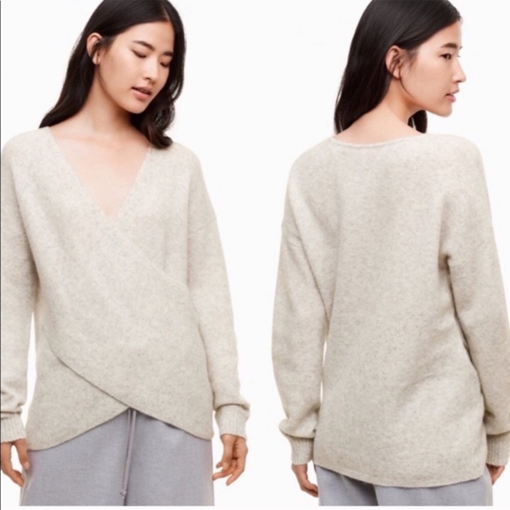 Babaton aritzia bandini wool alpaca blend tan knit wrap sweater